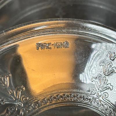 LOT 214: Vintage Pink Depression Glass Divided Plates, Blue Fire King Covered Serving Bowl, Landers Fray & Clark Thermos, Tri Folding...