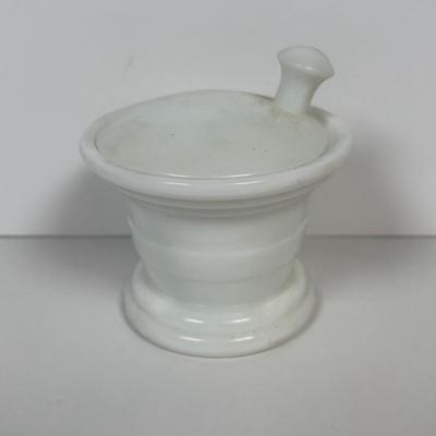 LOT 219: Unique Vintage Bottles & Jar: Colbalt Blue Jar w/a Medicated Creme Lid, Milk Glass Mortar & Pestel w/Lid, Lister Dental...