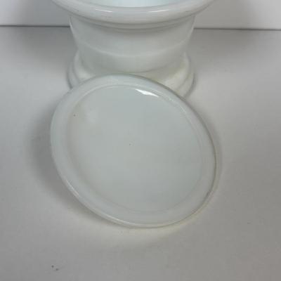 LOT 219: Unique Vintage Bottles & Jar: Colbalt Blue Jar w/a Medicated Creme Lid, Milk Glass Mortar & Pestel w/Lid, Lister Dental...