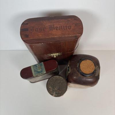 LOT 220: Cigar & Cigarette Tobacco Collection: Murad Tin, Antique Tobacco Scotch & Rappee Snuff Bottle, Cohiba Ashtray, Pouch,...
