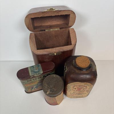 LOT 220: Cigar & Cigarette Tobacco Collection: Murad Tin, Antique Tobacco Scotch & Rappee Snuff Bottle, Cohiba Ashtray, Pouch,...