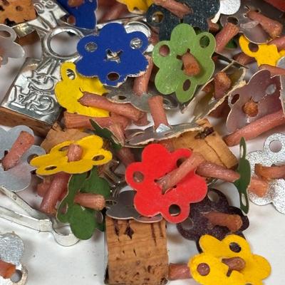 LOT 223: Lovely Vintage Collection of What Nots: St. Peter Nacht Lichte, Germany Floating Candles, Baby Spoons, Crumb Sweeper, Clothing...