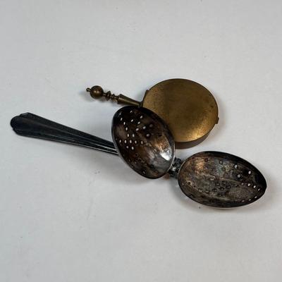 LOT 223: Lovely Vintage Collection of What Nots: St. Peter Nacht Lichte, Germany Floating Candles, Baby Spoons, Crumb Sweeper, Clothing...