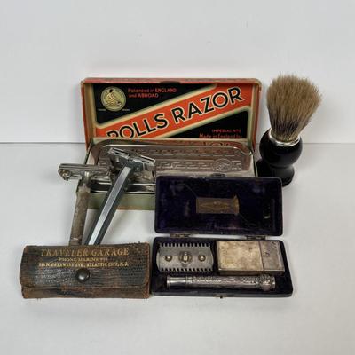 LOT 224: Vintage Razors Featuring a 1900's Gillette Pocket Edition 3 Piece Razor Set w/Original Case, Rolls Razor and More