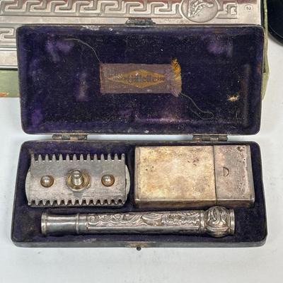 LOT 224: Vintage Razors Featuring a 1900's Gillette Pocket Edition 3 Piece Razor Set w/Original Case, Rolls Razor and More