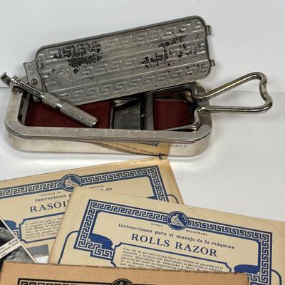 LOT 224: Vintage Razors Featuring a 1900's Gillette Pocket Edition 3 Piece Razor Set w/Original Case, Rolls Razor and More
