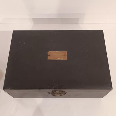 LOT 246: Antique Brass Borzoi Pipe Holder, Glass Lined Cigar Box, Etched Ind. Teak Ashtray & More