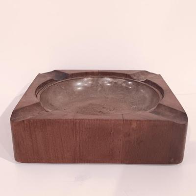LOT 246: Antique Brass Borzoi Pipe Holder, Glass Lined Cigar Box, Etched Ind. Teak Ashtray & More