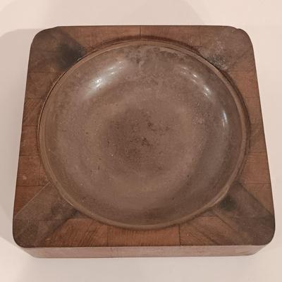 LOT 246: Antique Brass Borzoi Pipe Holder, Glass Lined Cigar Box, Etched Ind. Teak Ashtray & More