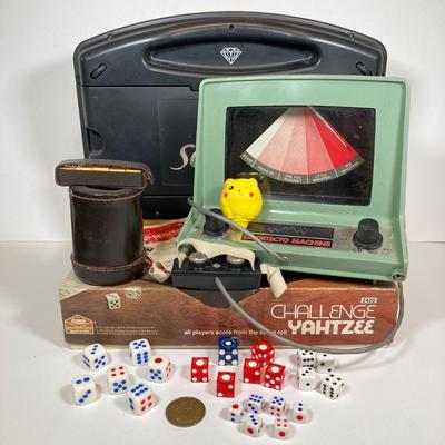 LOT 181: Vintage Game Collection - Scrabble Diamond Anniversary Edition (Rotating Board), Pokemon Pikachu Top / Token Coin, Lie Detecto...