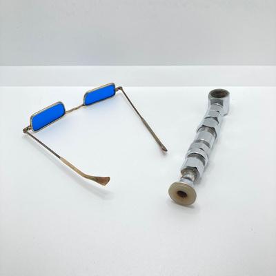 LOT 183: Easy Rider Wallet, Tokens / Coins (Skull, No Cash Value Arcade, Freemason and More), Nuts / Bolts Pipe and Blue Sunglasses