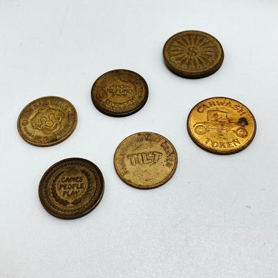 LOT 183: Easy Rider Wallet, Tokens / Coins (Skull, No Cash Value Arcade, Freemason and More), Nuts / Bolts Pipe and Blue Sunglasses