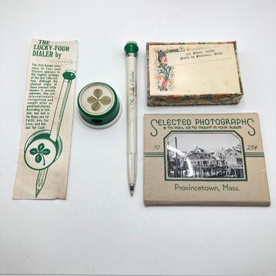 LOT 184: Vintage Collection - Celluloid Tape Measure (Camp, Le Jeune), Pin Cushion, Atlantic City Pill Holder, Perfume Bottle, Mabel...