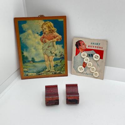 LOT 184: Vintage Collection - Celluloid Tape Measure (Camp, Le Jeune), Pin Cushion, Atlantic City Pill Holder, Perfume Bottle, Mabel...