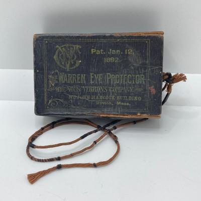 LOT 185: Antique Eye Protectors in Original Box (The Warren Eye Protector), Military Buttons, Canteen, Bakelite Handle Shoe / Button Pull...