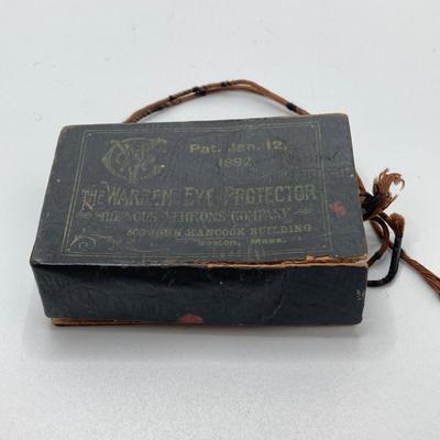 LOT 185: Antique Eye Protectors in Original Box (The Warren Eye Protector), Military Buttons, Canteen, Bakelite Handle Shoe / Button Pull...