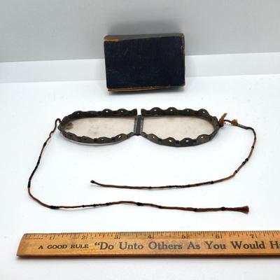 LOT 185: Antique Eye Protectors in Original Box (The Warren Eye Protector), Military Buttons, Canteen, Bakelite Handle Shoe / Button Pull...