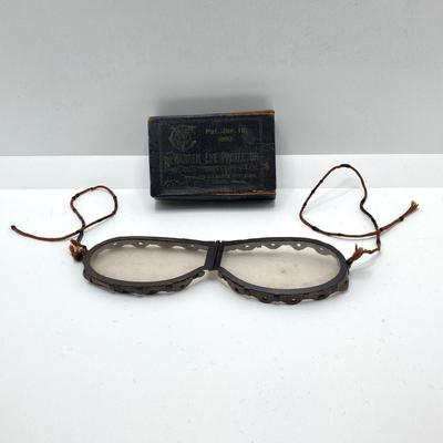 LOT 185: Antique Eye Protectors in Original Box (The Warren Eye Protector), Military Buttons, Canteen, Bakelite Handle Shoe / Button Pull...