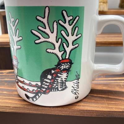 LOT 187: Vintage Blow Mold Deer, Pixie Elf To My Valentine, B. Kliban Christmas Reindeer Cat Mug by Kiln Craft with Ornaments and More