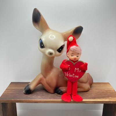 LOT 187: Vintage Blow Mold Deer, Pixie Elf To My Valentine, B. Kliban Christmas Reindeer Cat Mug by Kiln Craft with Ornaments and More
