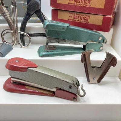 LOT 188: Vintage Office Supplies - Swingline, Arrow and Bostitch Staplers, Bernard and Gem Hole Punch Tools, Staple Removers and More