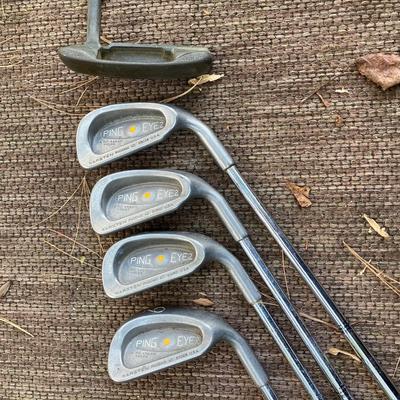 LOT 191: Ping Golf Clubs - Eye2 Yellow Dot Irons with Anser Putter