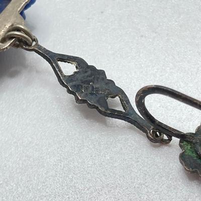 LOT 502: Vintage Sterling Jewelry - Art Deco with Carved Blue Stone Necklace and Screw Back Earrings with Heart Shaped Madonna and Child...
