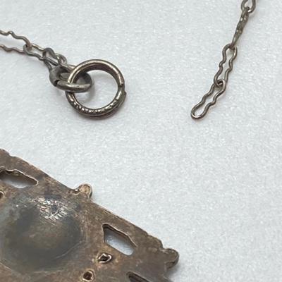 LOT 502: Vintage Sterling Jewelry - Art Deco with Carved Blue Stone Necklace and Screw Back Earrings with Heart Shaped Madonna and Child...