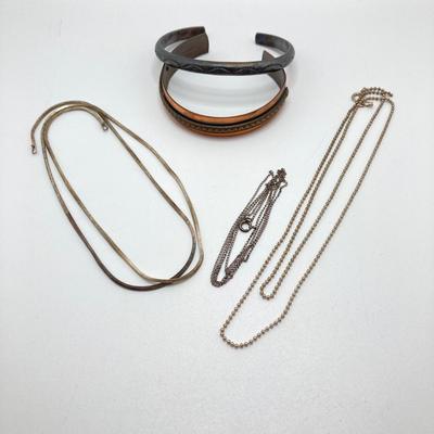 LOT 503: Sterling and Copper Jewelry - Cuff Style Bracelets and Chains for Repair