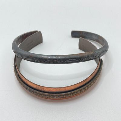 LOT 503: Sterling and Copper Jewelry - Cuff Style Bracelets and Chains for Repair