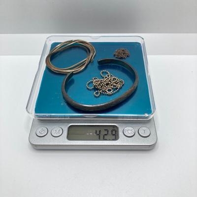 LOT 503: Sterling and Copper Jewelry - Cuff Style Bracelets and Chains for Repair