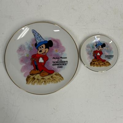 lot of 2 plates 6" and 3" - Walt Disney's Vintage Mickey Mouse w/ Sorcerer Hat