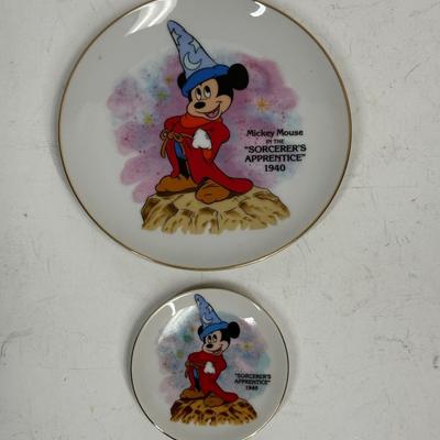 lot of 2 plates 6" and 3" - Walt Disney's Vintage Mickey Mouse w/ Sorcerer Hat