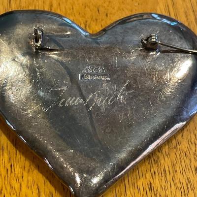 Signed and stamped 925 heart pin and 2 heart pendants
