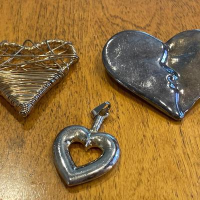 Signed and stamped 925 heart pin and 2 heart pendants