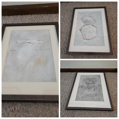 Three Soft Grey Mixed Media Paintings by Joyce Blunk (PC-JS)