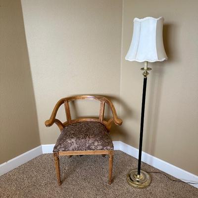 YOKE BACK ACCENT CHAIR AND A FLOOR LAMP