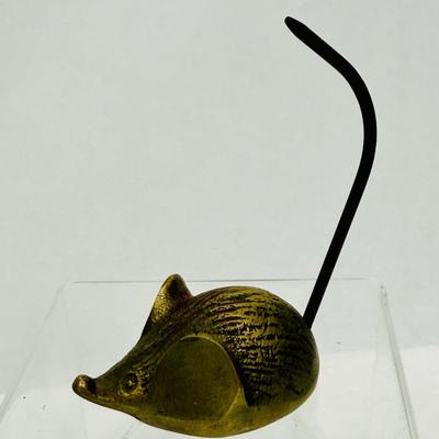 Vintage Brass Mouse Figurine Paperweight Note Holder Desk Decor Ring Holder Spike Tail
