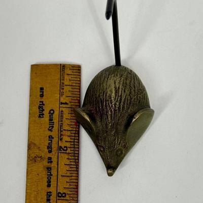Vintage Brass Mouse Figurine Paperweight Note Holder Desk Decor Ring Holder Spike Tail