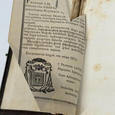 Antique French Basque Latin Spiritual Book: Published 1878