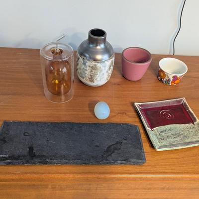 Ichendorf Milano Glass Cilindro Color Amber Oil Cruet Boska Slate Cheese Tray Some Pieces Are Signed