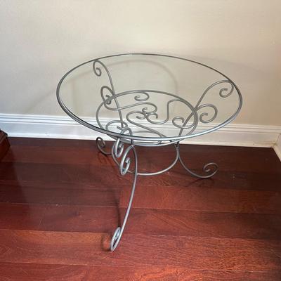 Round Glass-Top Metal Accent Table