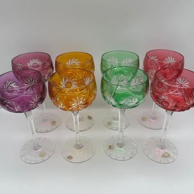 Vintage Multi-Color Cut Crystal Wine Glass - Set of 8