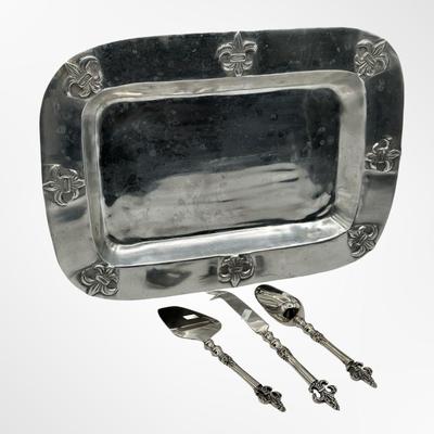 Fleur-de-Lis Serving Tray with 3 Serving Utensils