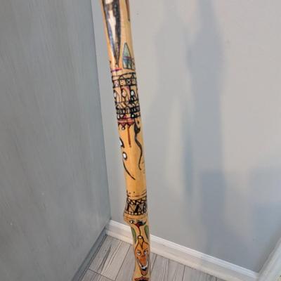 Signed Hand Painted Wooden Walking Stick