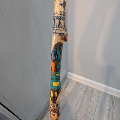 Signed Hand Painted Wooden Walking Stick