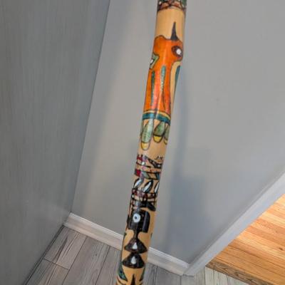 Signed Hand Painted Wooden Walking Stick