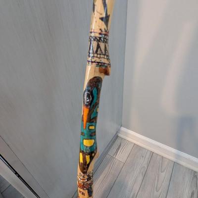 Signed Hand Painted Wooden Walking Stick