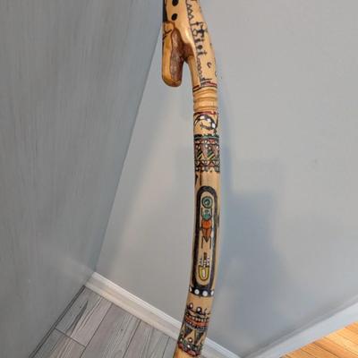 Signed Hand Painted Wooden Walking Stick