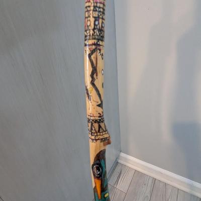 Signed Hand Painted Wooden Walking Stick